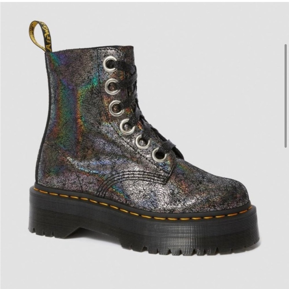 Dr Martens MOLLY METALLIC LEATHER PLATFORM BOOTS